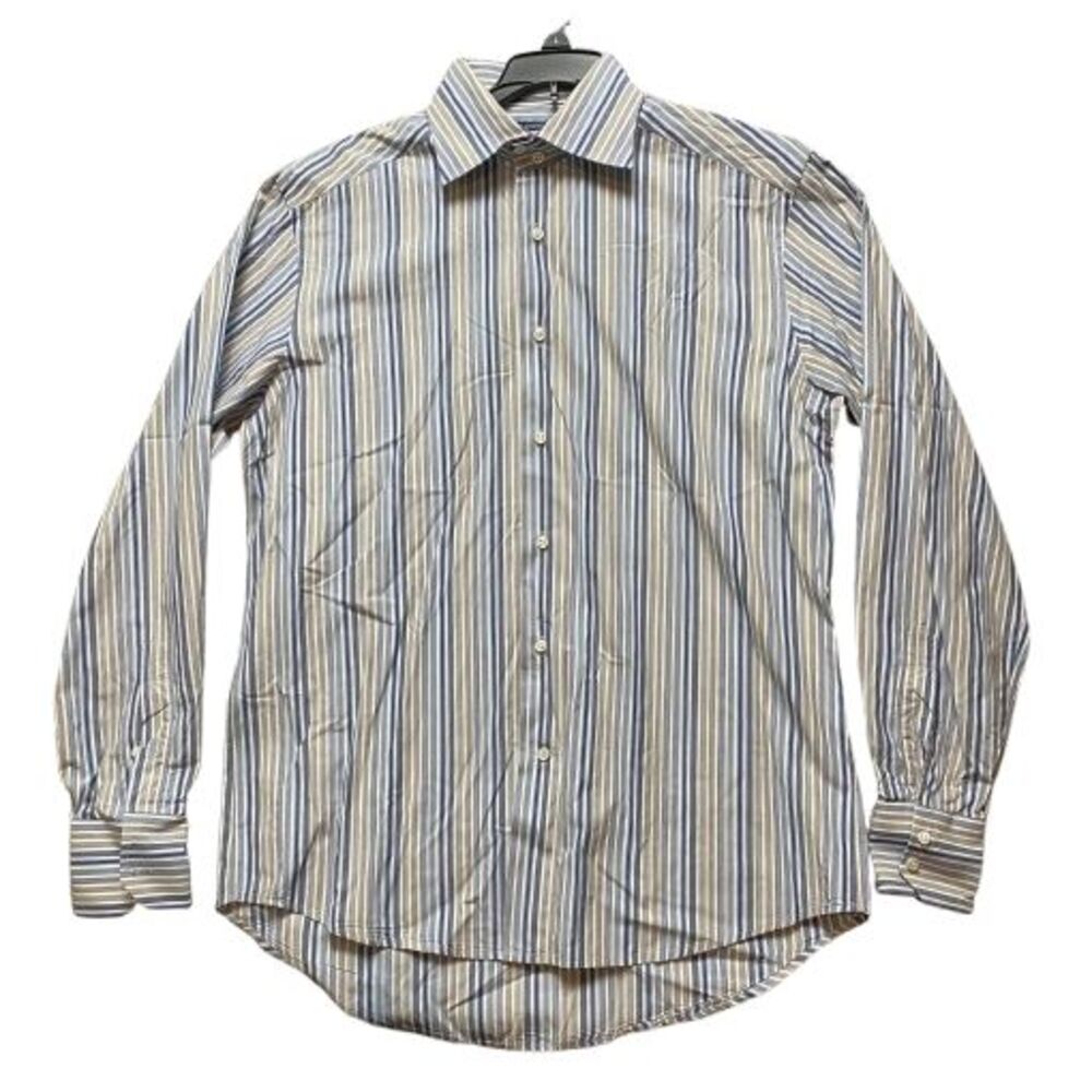 Lorenzini Shirt Adult 15.5/39 Large Button Up Striped Cuffs Italy Dress Mens